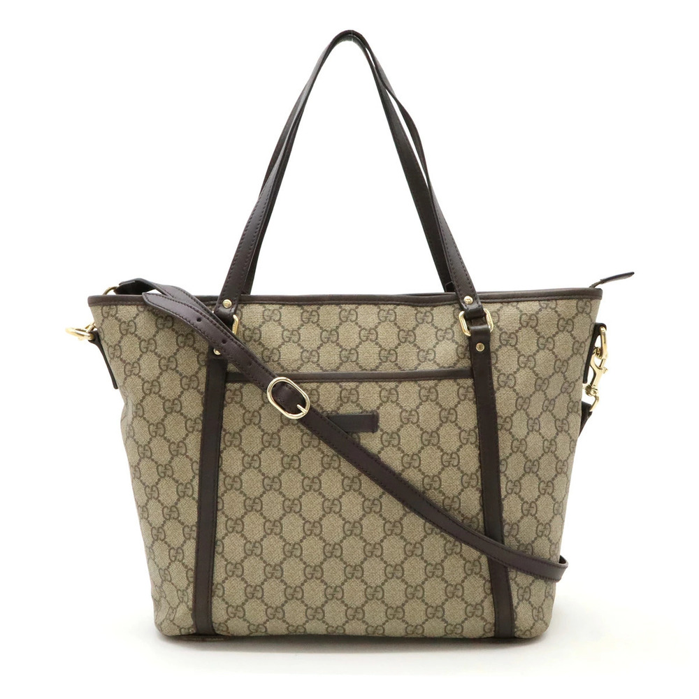 Gucci GG Supreme Tote Bag Crossbody Beige Cream Dark Brown